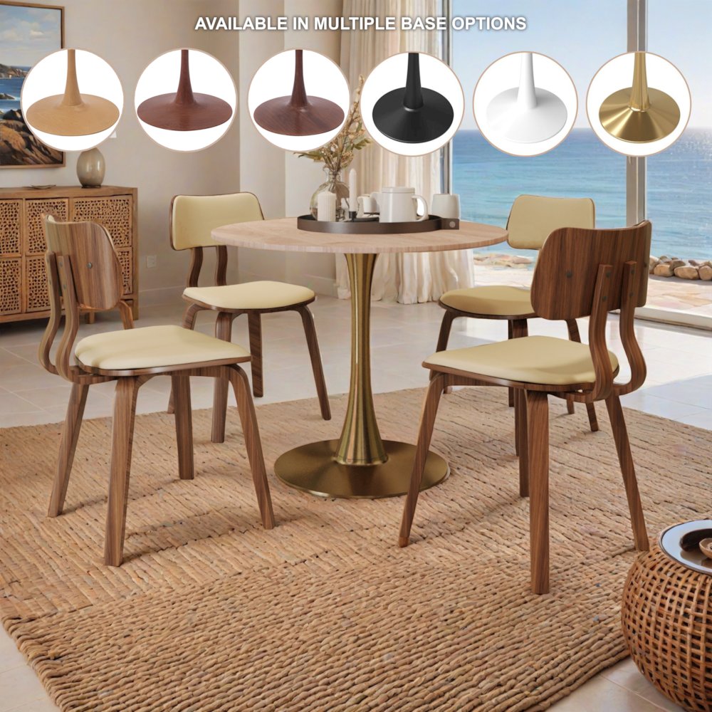 Bristol 35" round dining table Gold Base With Natural Wood Top