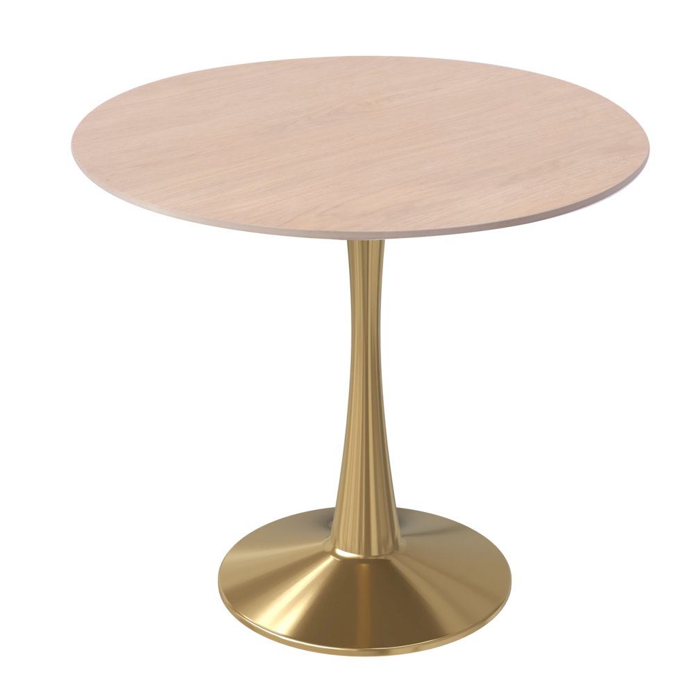 Bristol 35" round dining table Gold Base With Natural Wood Top