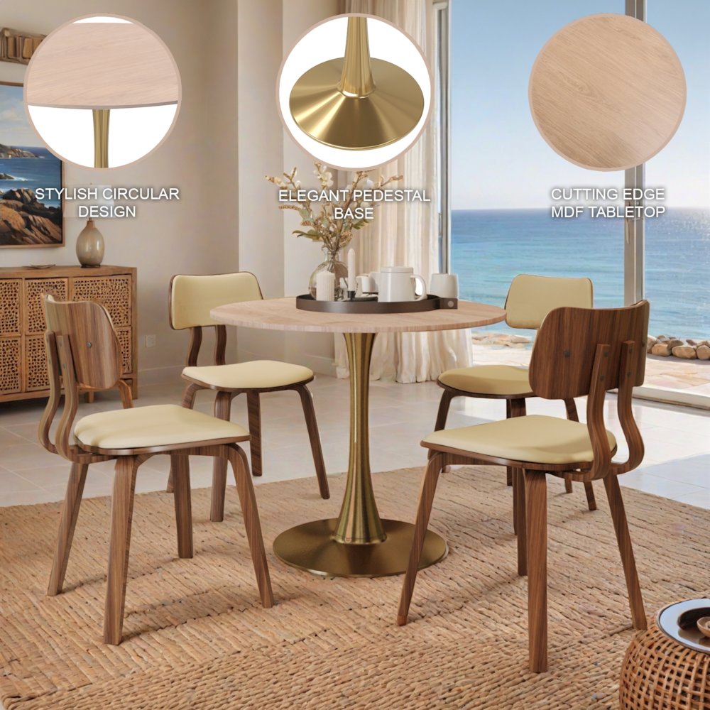Bristol 35" round dining table Gold Base With Natural Wood Top