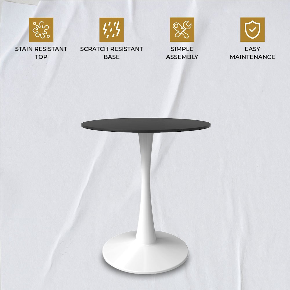 Bristol 24" round dining table White base with marbled MDF top