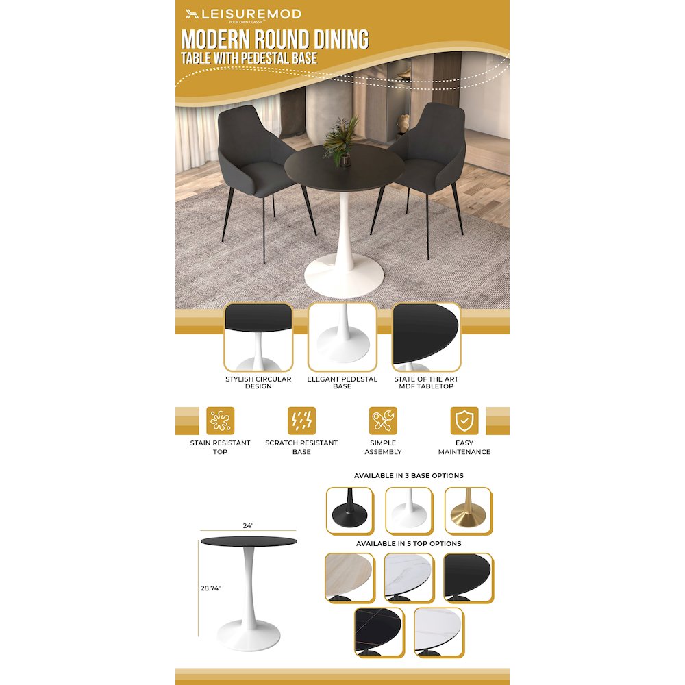 Leisyremod Bristol 27" Round Dining Table White base with Black top