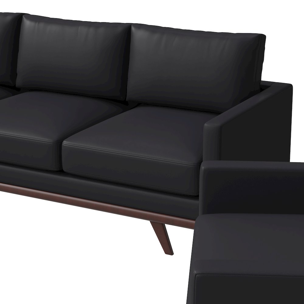Chester 3-Piece Leather Living Room Sofa Set with Birch Wood Base Black
