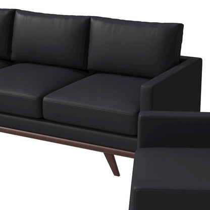 Chester 3-Piece Leather Living Room Sofa Set with Birch Wood Base Black