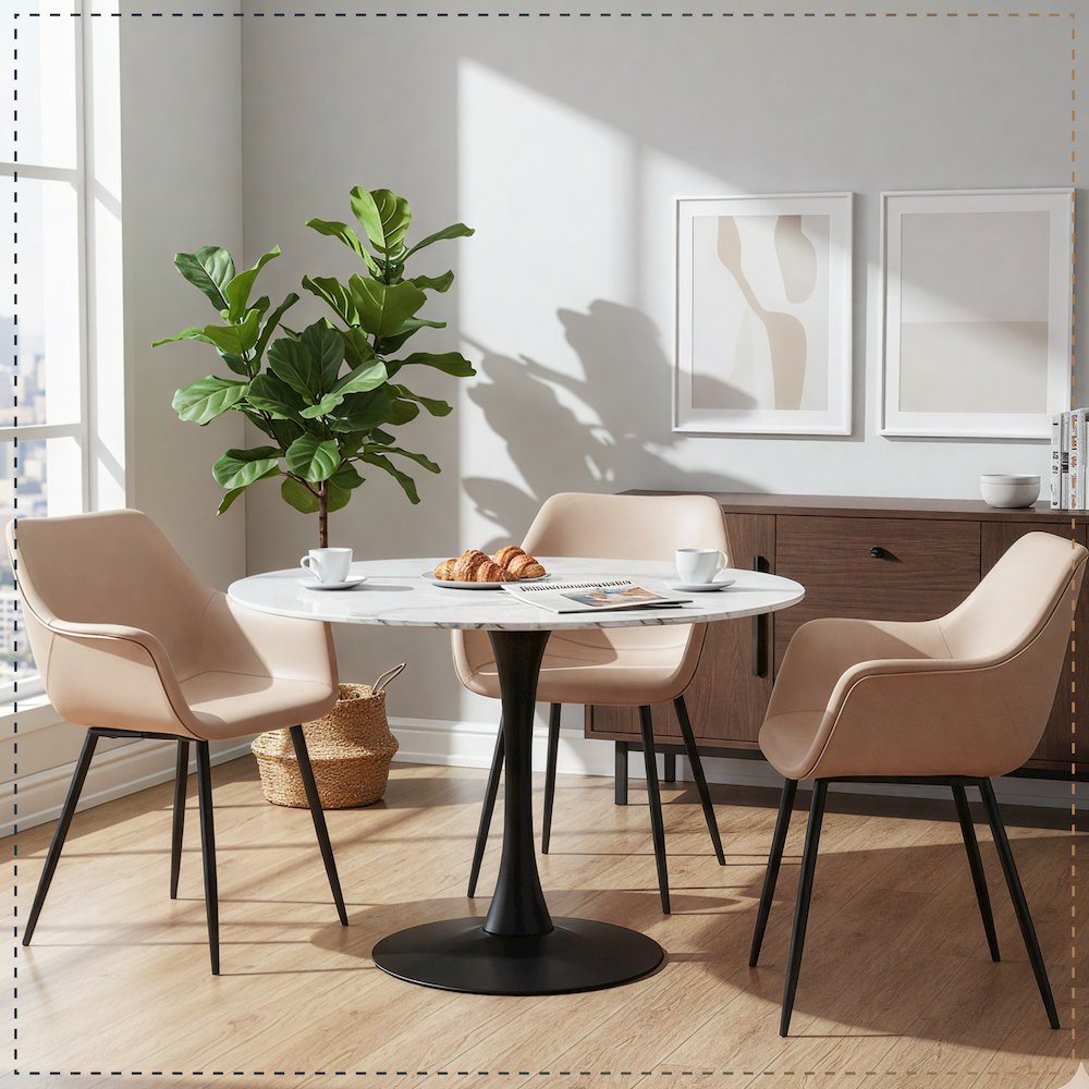 Markley Modern Leather Dining Arm Chair in Taupe