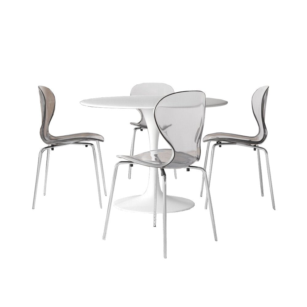 5-Piece Dining Set Round White MDF Dining Table
