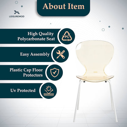 Modern Oyster Transparent Side Chair in White Base Set of 4