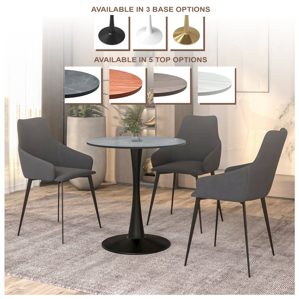 Bristol Dining table, Black Base with 27 Round Marbleized Black MDF top