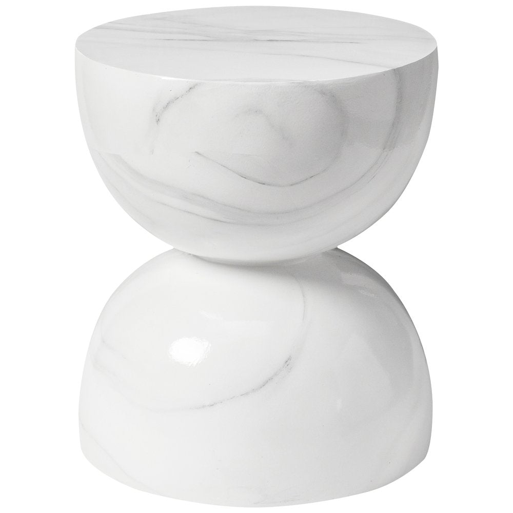 Sage Collection Fiberglass Outdoor Side Table in Marbled White