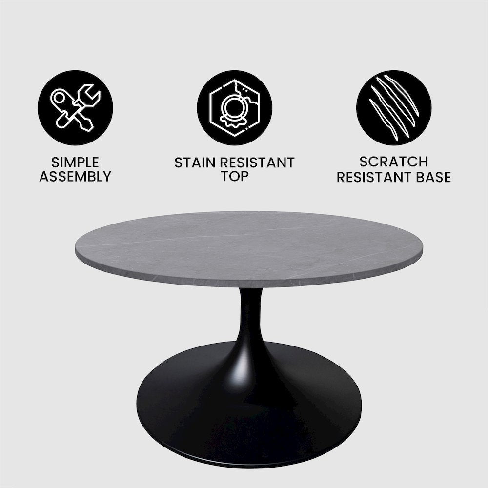 Verve Coffee Table Black base with 27" round Grey Sintered Stone top