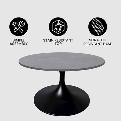 Verve Coffee Table Black base with 27" round Grey Sintered Stone top