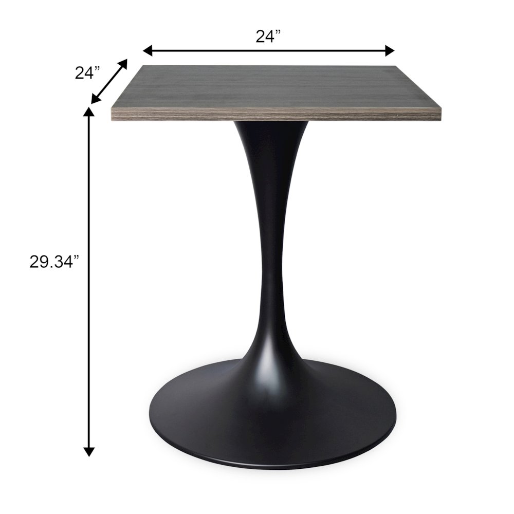Verve Collection 24 Square Dining Table, Black Base with Dark Maple MDF Top