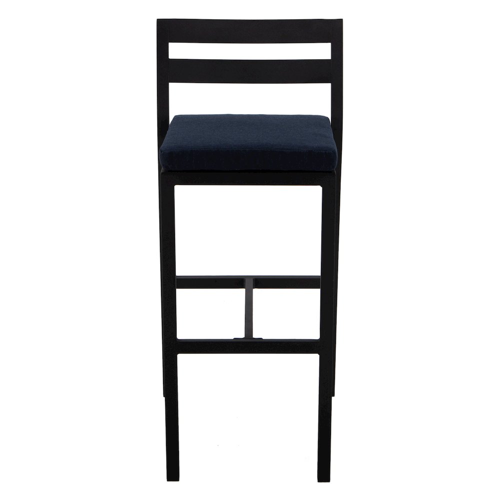 Chelsea Collection Modern Aluminum Chair in black with Blue Cushions - Set of 4