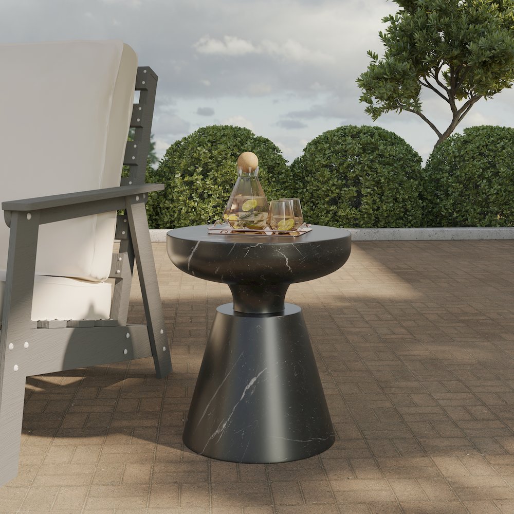 Isle Collection Fiberglass Outdoor Side Table in Marbled Black