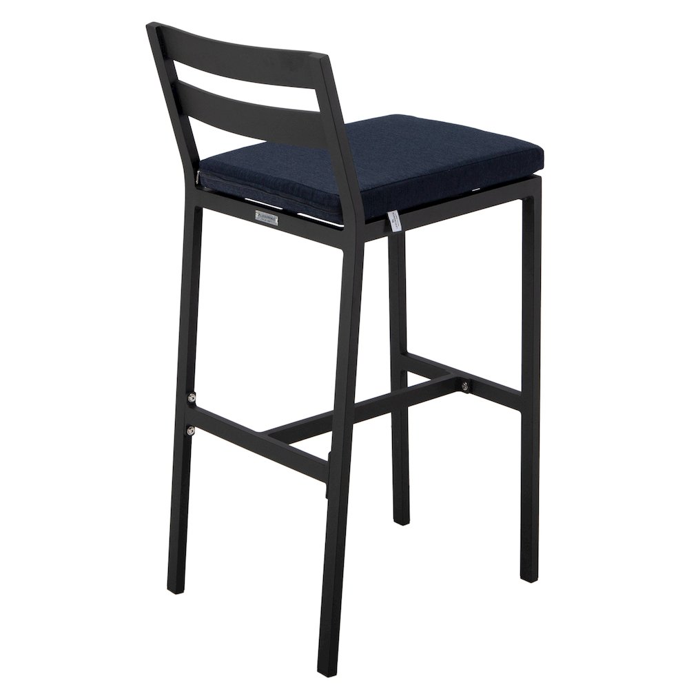 Chelsea Collection Modern Aluminum Chair in black with Blue Cushions - Set of 4