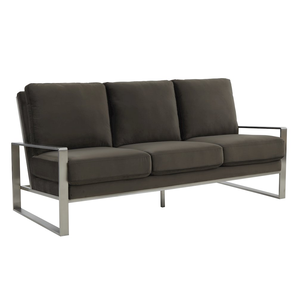 Jefferson Contemporary Modern Design Velvet Sofa With Silver Frame