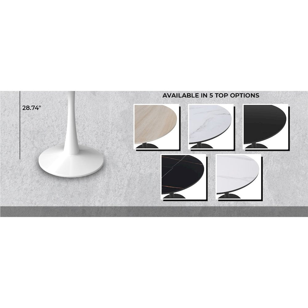Bristol 31" round dining table White base with Black Sintered stone Top