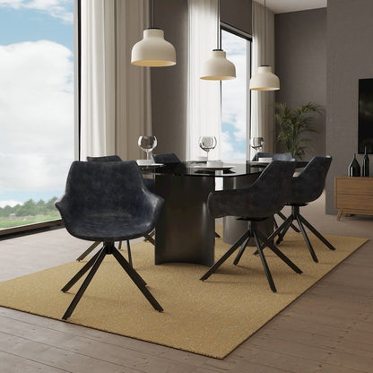 Markley Modern Leather Dining Swival Arm Chair in Black