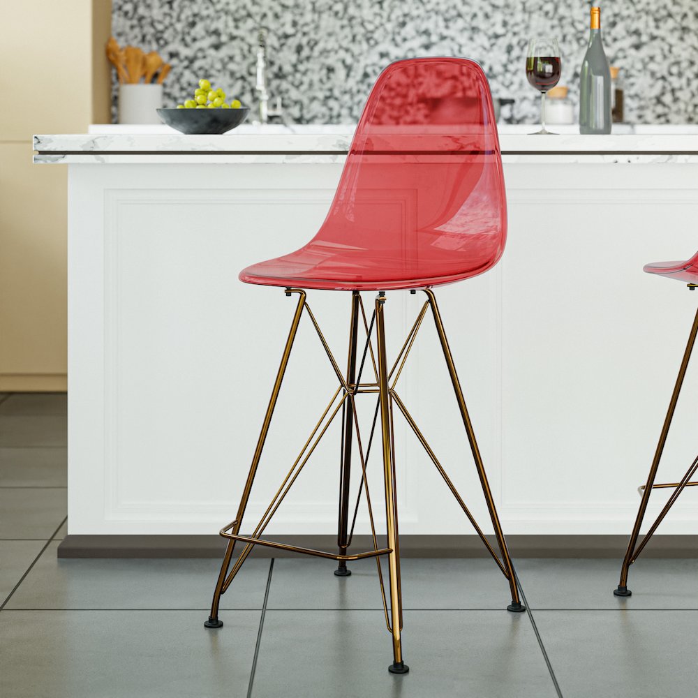 Cresco Counter Height Chair With Eiffel Gold Base In Transparent Red