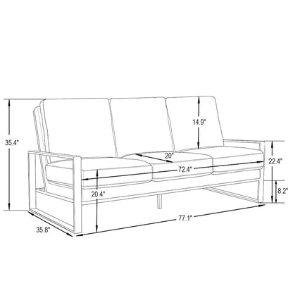 Jefferson Contemporary Modern Design Velvet Sofa With Silver Frame