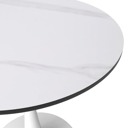 Bristol 27 round dining table White base with White Sintered stone Top