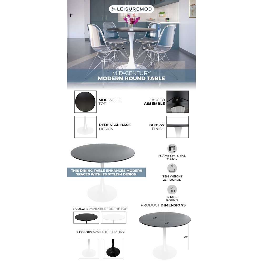 Bristol Mid-Century Modern Round Dining Table