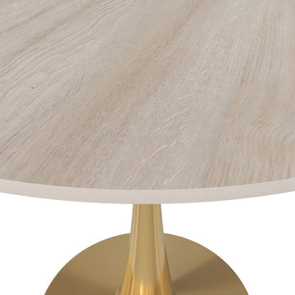 Bristol 31" Round Dining Table Gold Base with Sintered Stone Natural Wood Top