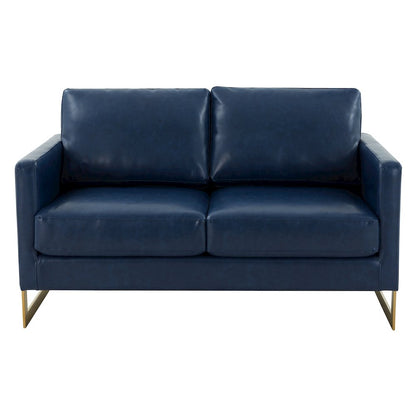 Lincoln Modern Mid-Century Upholstered Leather Loveseat with Gold Frame