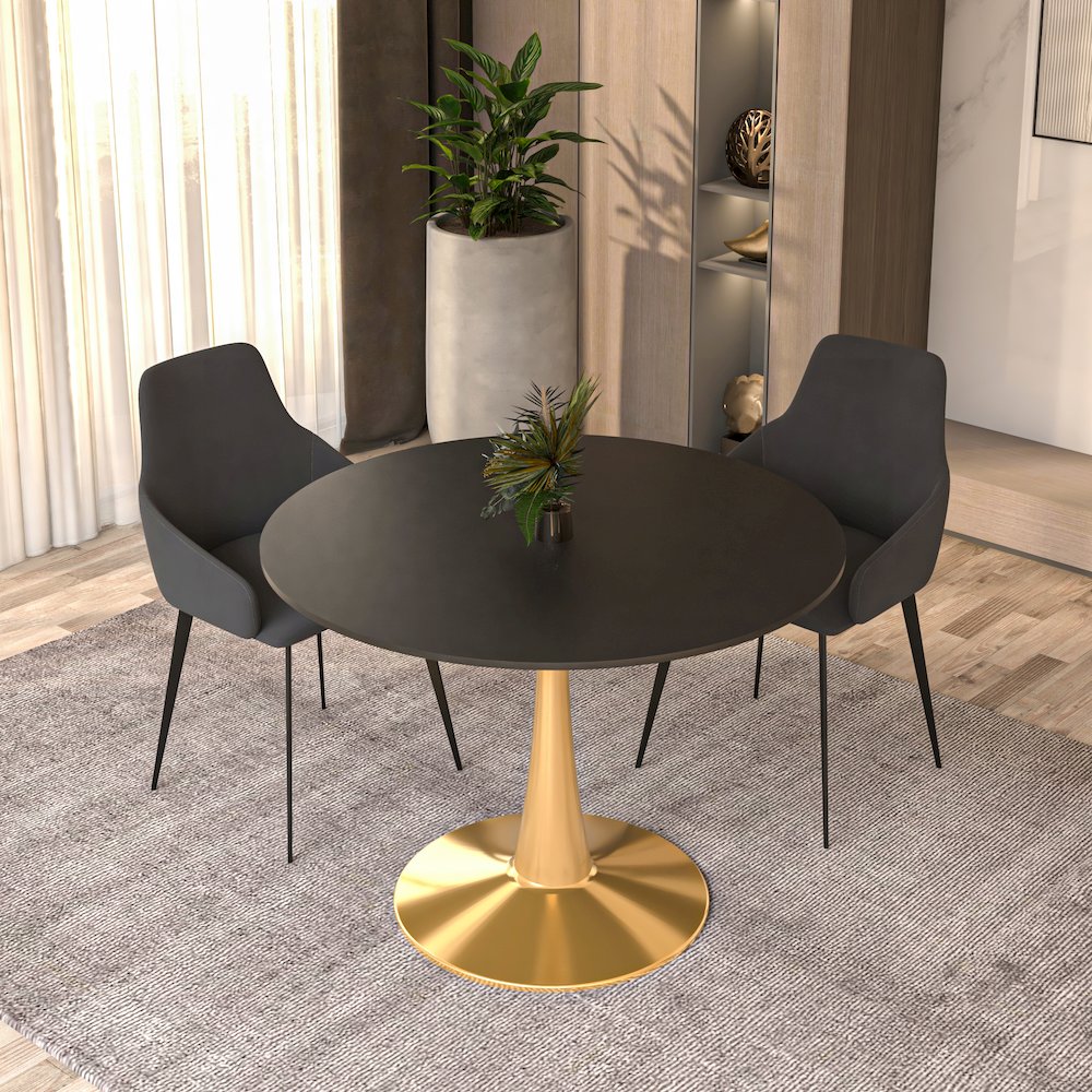 Bristol 40" round dining table Gold Base With Black Top