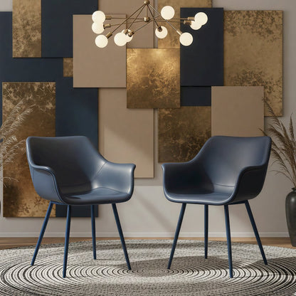 Markley Modern Leather Dining Arm Chair With Metal Legs