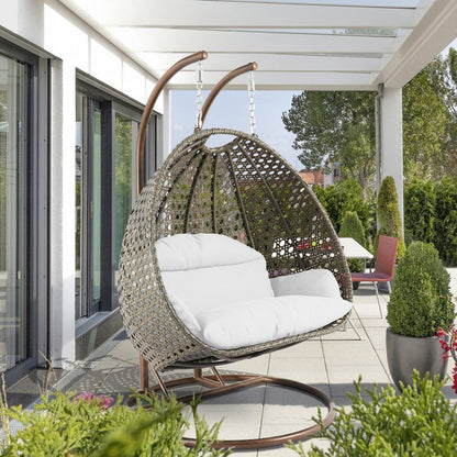 Beige Wicker Hanging 2 person Egg Swing Chair