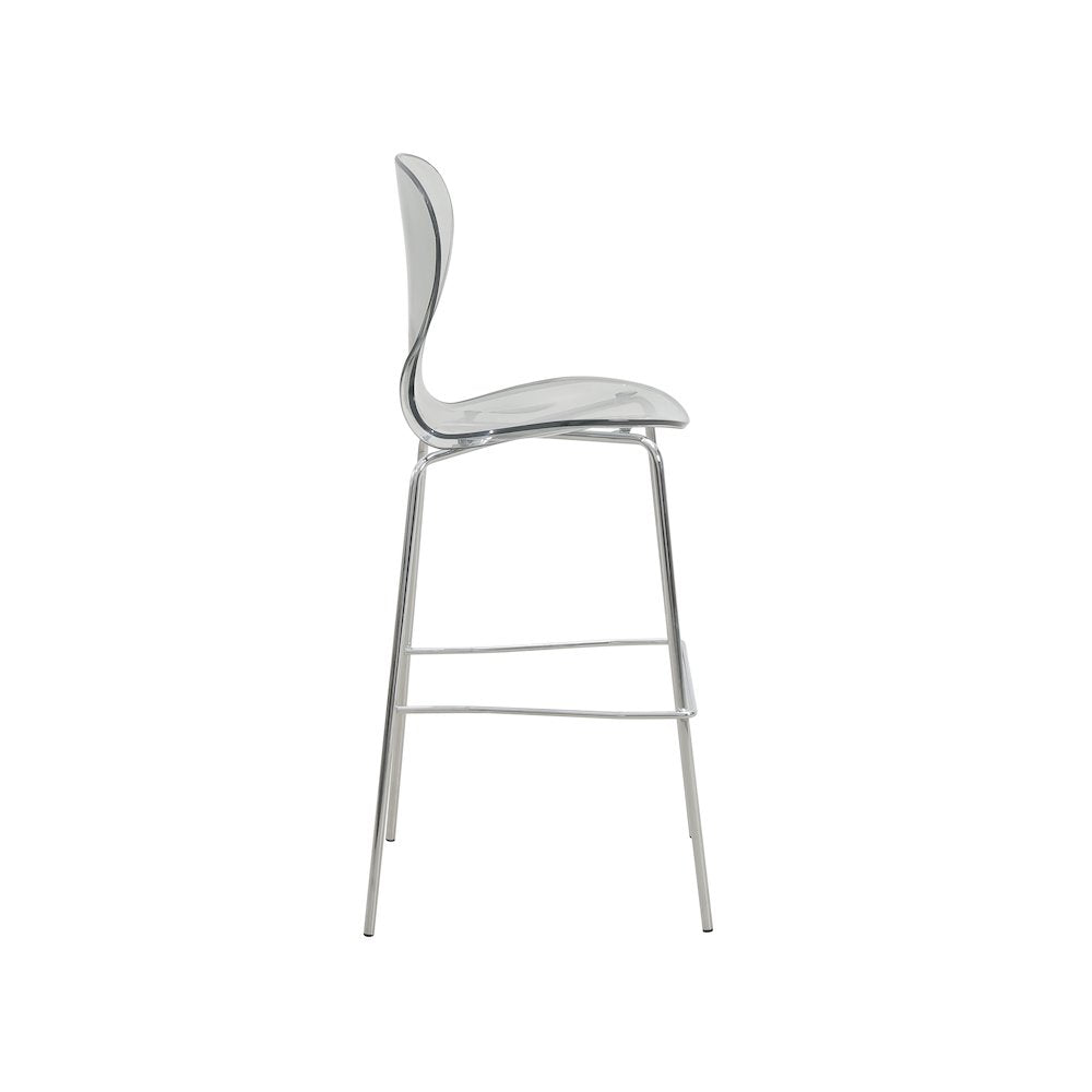 Oyster Acrylic Barstool with Steel Frame in Chrome Finish Set of 2 in Smoke