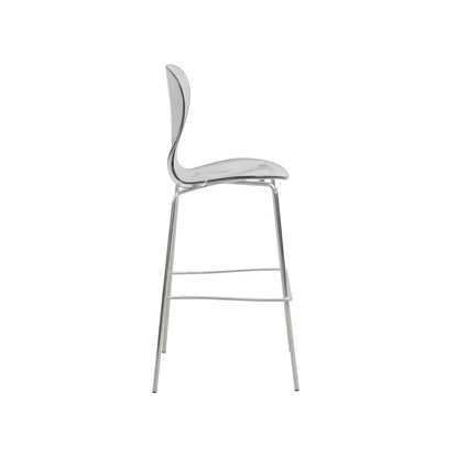 Oyster Acrylic Barstool with Steel Frame in Chrome Finish Set of 2 in Smoke