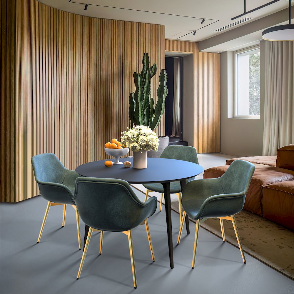 Markley Modern Leather Dining Arm Chair With Gold Metal Legs Set of 4