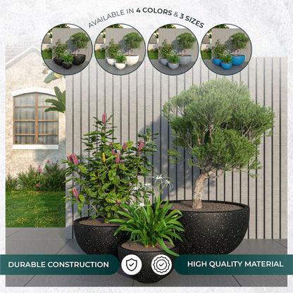 Iris Fiberstone Planter in Black 7 Dia