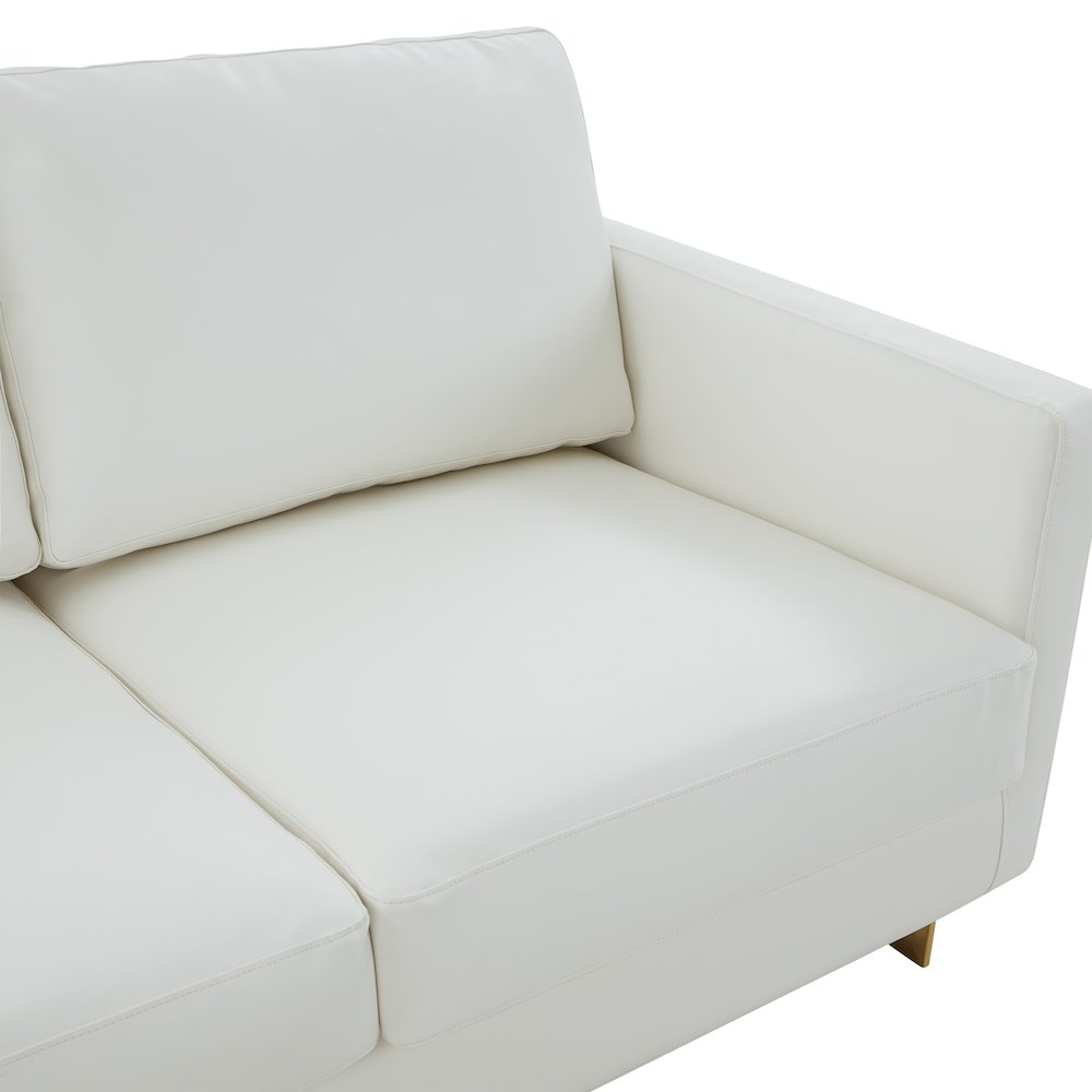 Lincoln Modern Mid-Century Upholstered Leather Sofa with Gold Frame
