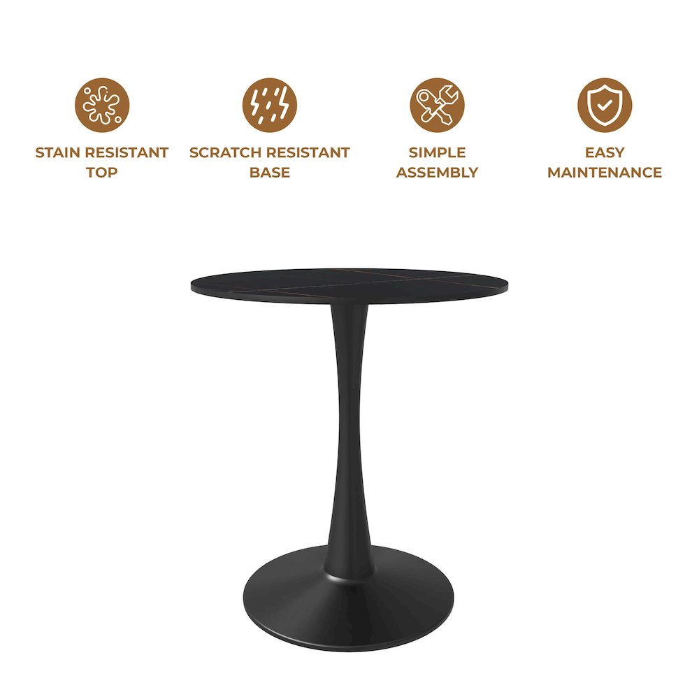 Bristol 24 round dining table Black base with Black Sintered stone Top
