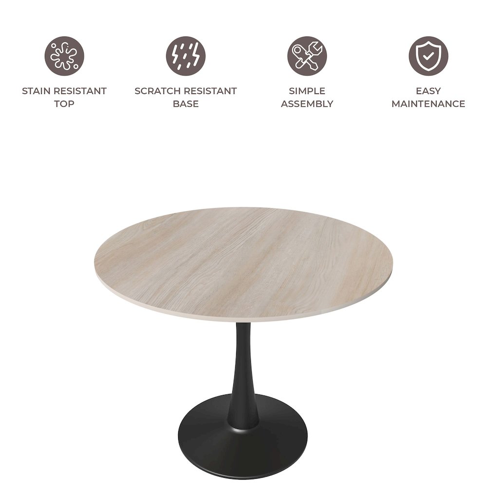 Bristol 35" round dining table Black base with marbled MDF top