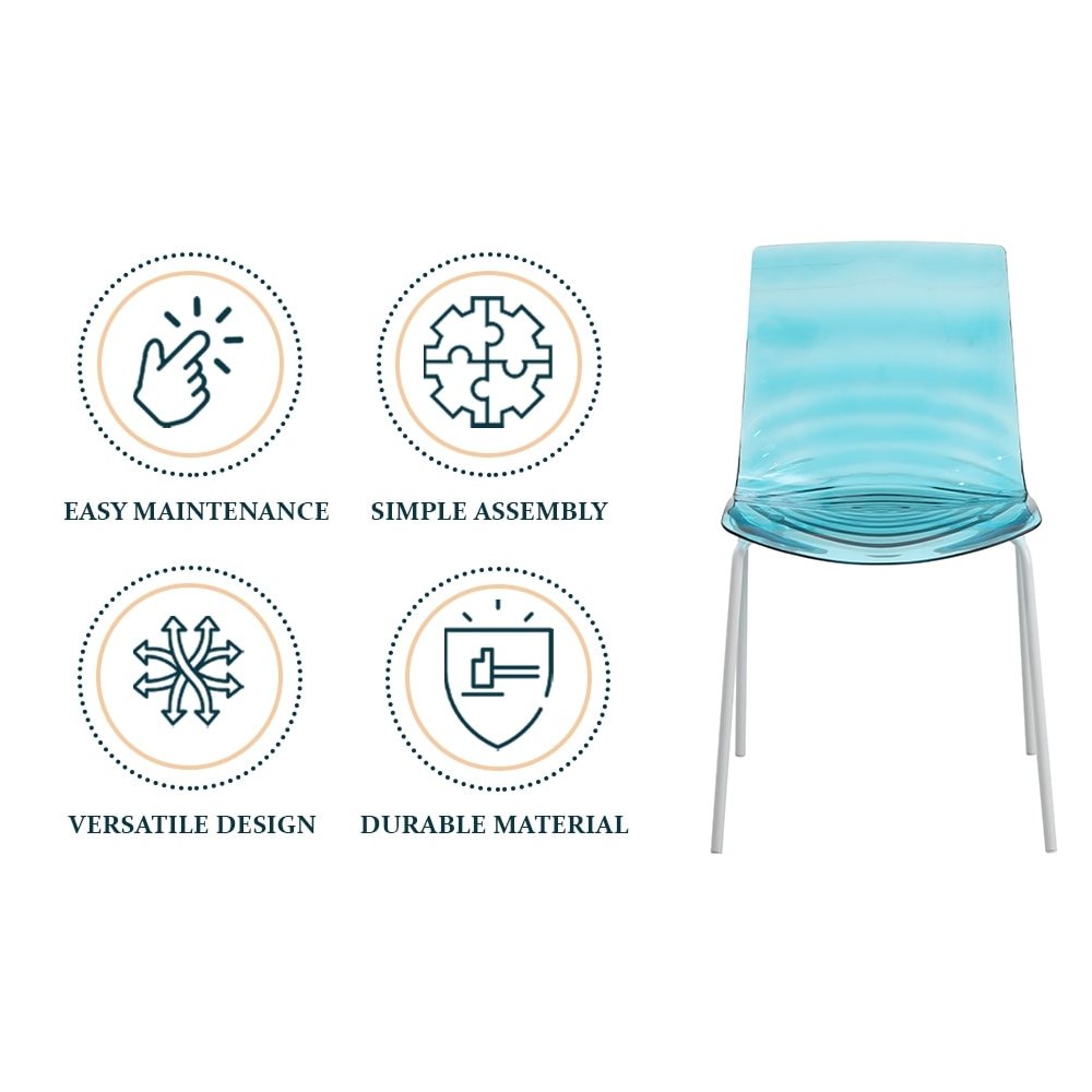 Astor Water Ripple Design Dining Chair in White Base Trans Blue Seat Set of 2