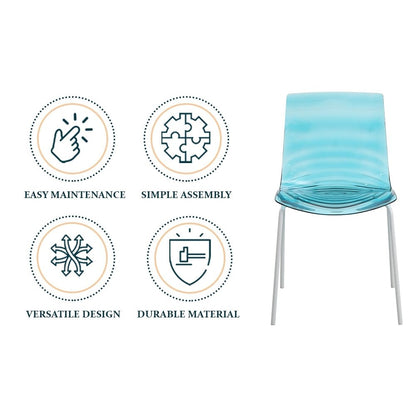 Astor Water Ripple Design Dining Chair in White Base Trans Blue Seat Set of 2