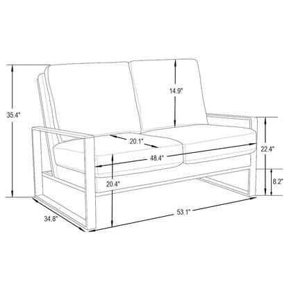 Jefferson Contemporary Modern Faux Leather Loveseat With Silver Frame