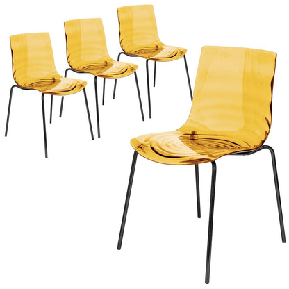 Astor Water Ripple Design Dining Chair in Black Base Orange Seat Set of 4