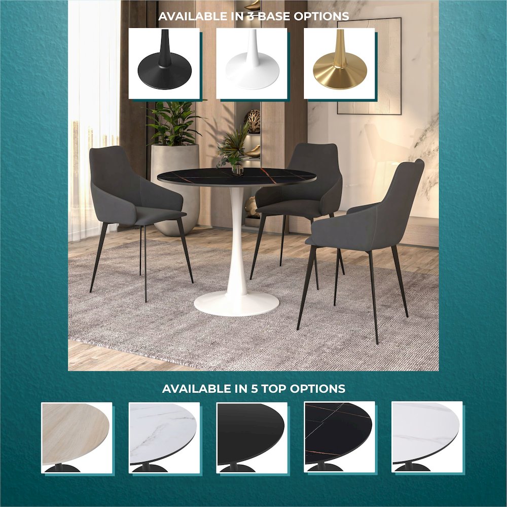 Bristol 35" round dining table White base with Black Sintered stone Top