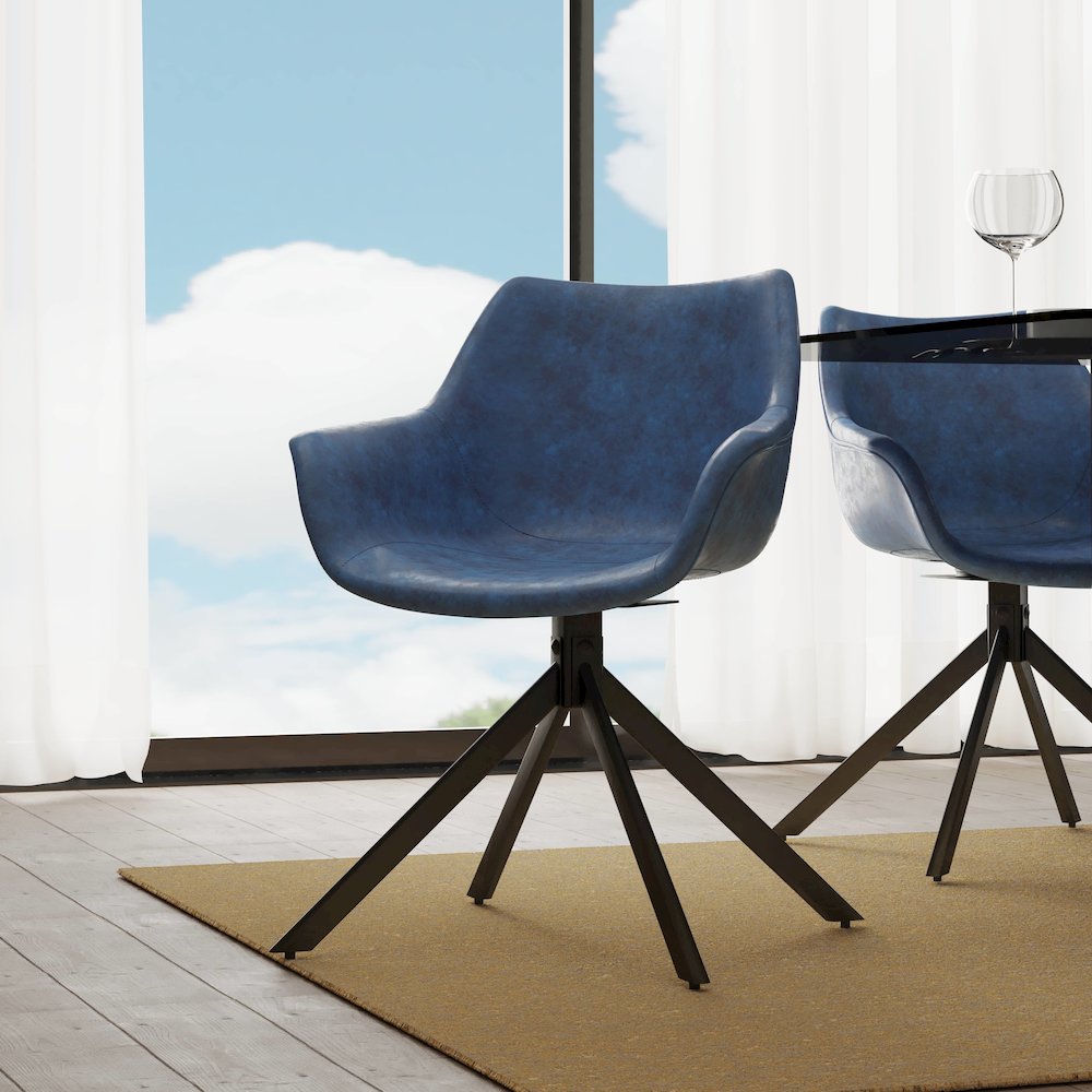 Markley Modern Leather Dining Swival Arm Chair in Light Blue