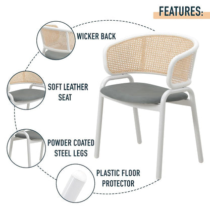 Ervilla - Dining Chair - White frame in Grey Leather Set of 2