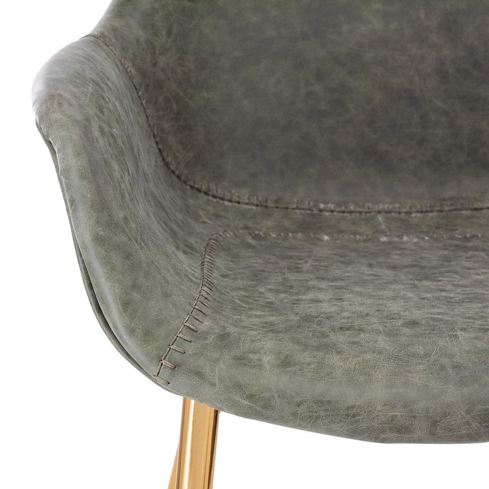Markley Modern Leather Dining Arm Chair With Gold Metal Legs Set of 2