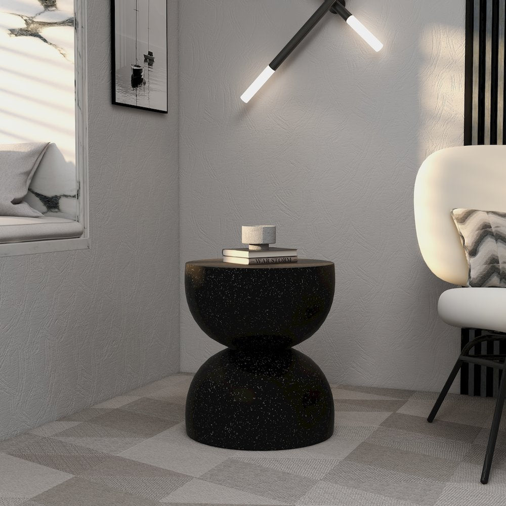 Sage Collection Fiberglass Outdoor Side Table in Black