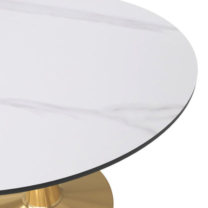 Bristol 40" round dining table Gold base with White Sintered stone Top