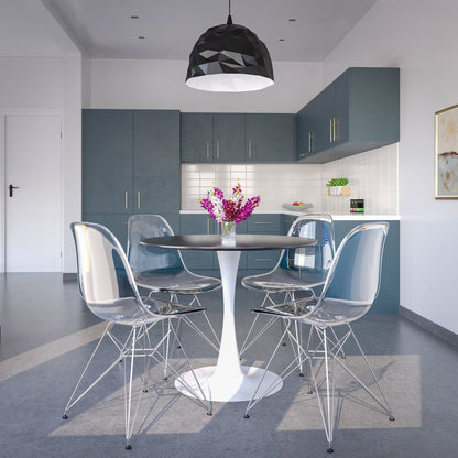 5-Piece Dining Set 35" Round Dining Table in Chrome - Clear