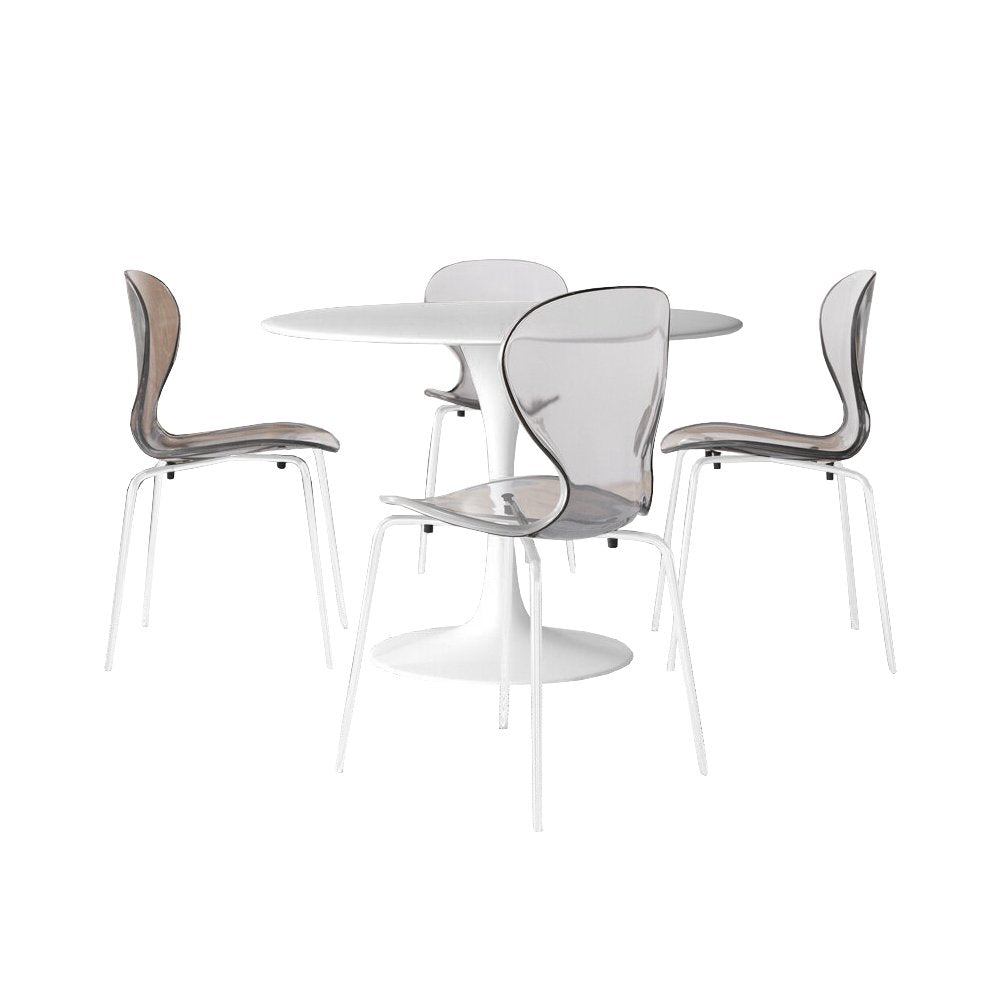 5-Piece Dining Set Round White MDF Dining Table