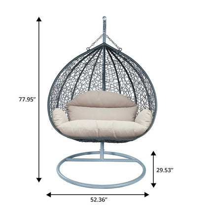 Recluse Collection Modern Outdoor Swing Chair Grey Frame with ES57 Beige Cushion